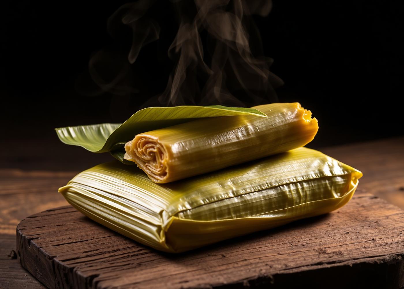 Traditional Guatemalan tamales wrapped in banana leaves