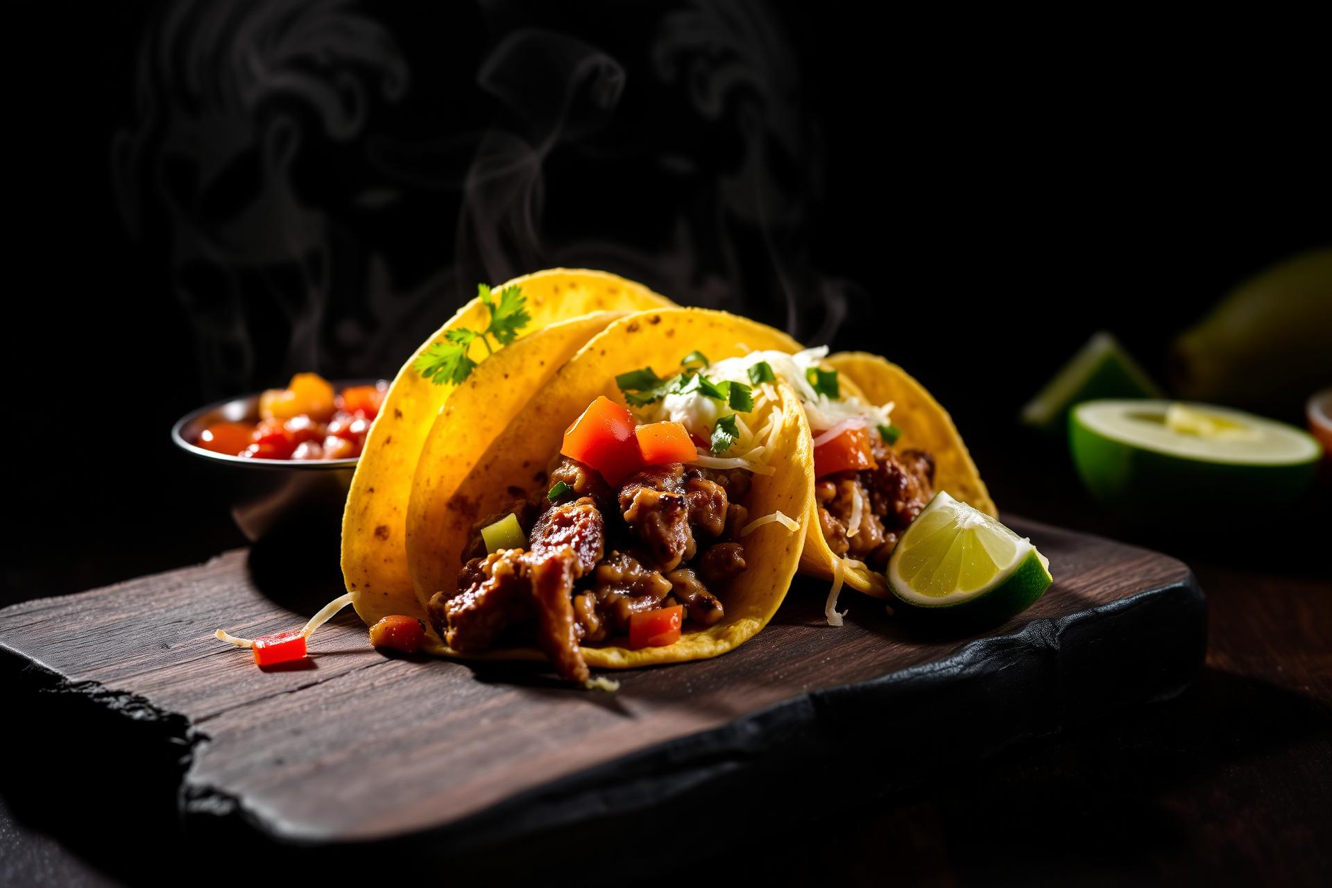 Freshly made authentic Guatemalan tacos with lime and salsa